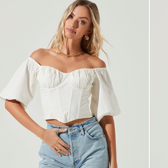 Astr Tops - NEW BRIXTON OFF SHOULDER CORSET HALF SLEEVE TOP